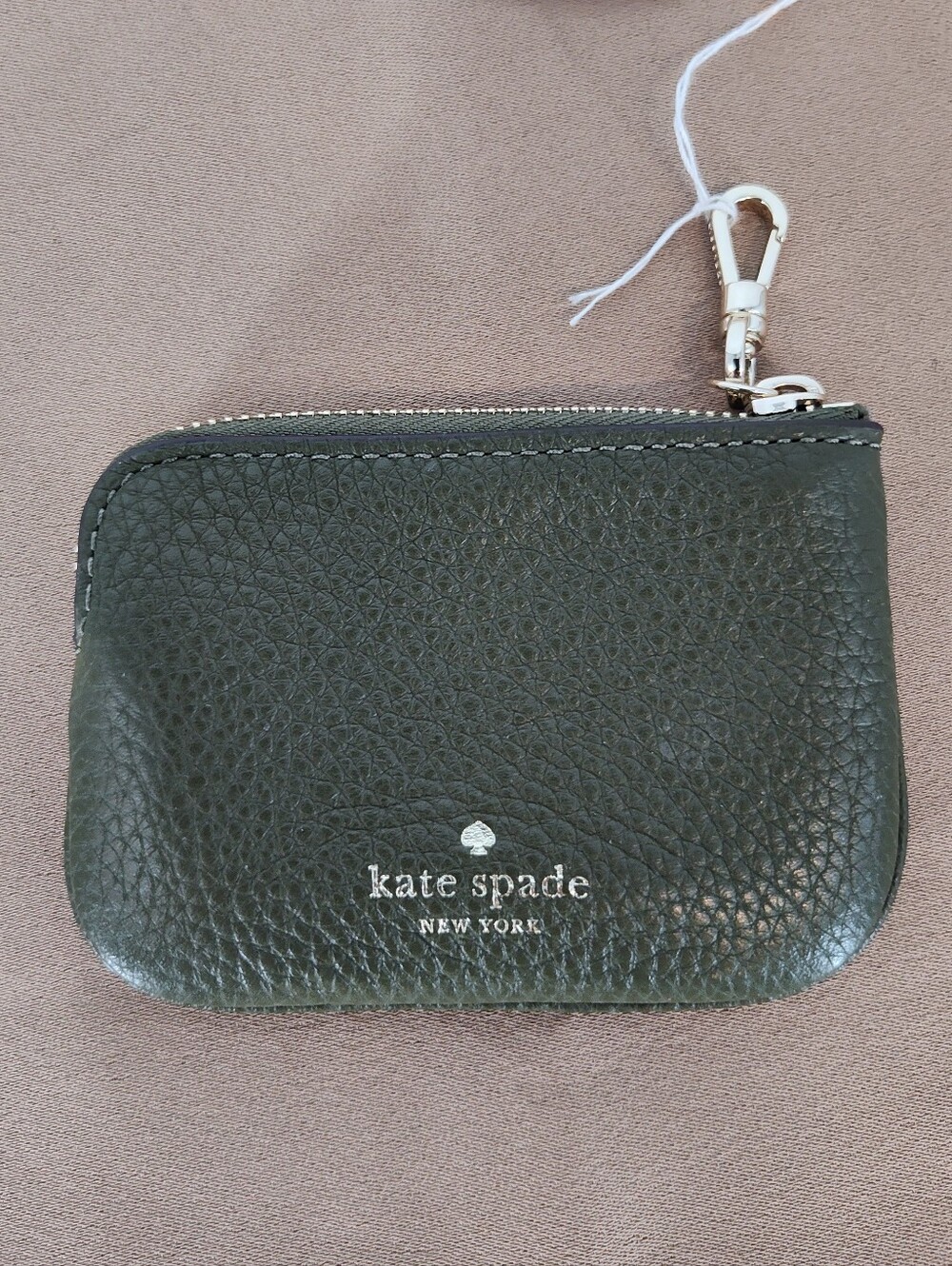 kate spade Dark Green Pebbled Leather Zip Coin Purse with Clip
